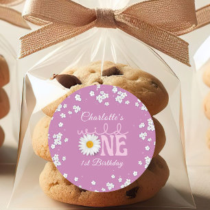 Purple Daisy Wild One 1st Birthday  Classic Round Sticker