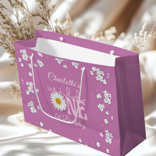 Purple Daisy Wild One 1st Birthday  Large Gift Bag