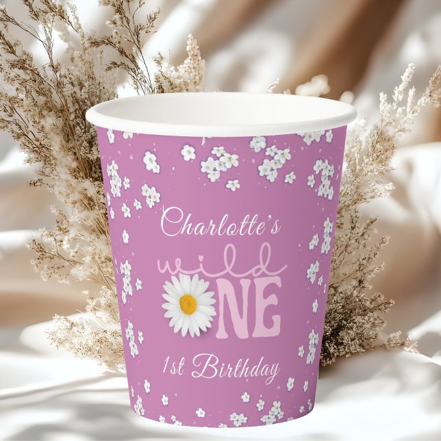 Purple Daisy Wild One 1st Birthday Paper Cups (Creator Uploaded)