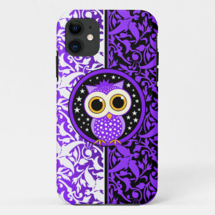 purple damask and cute owl iPhone 11 case