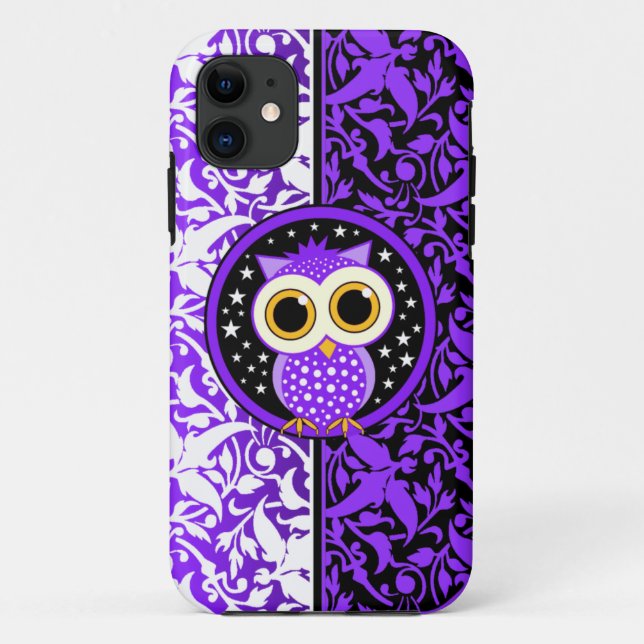 purple damask and cute owl Case-Mate iPhone case (Back)