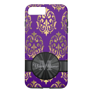 Purple damask and gold personalised monogram iPhone 8 plus/7 plus case