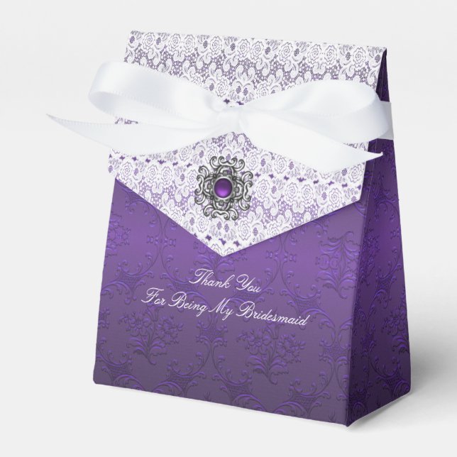 Purple Damask and lace Wedding Favour Gift Box (Front Side)