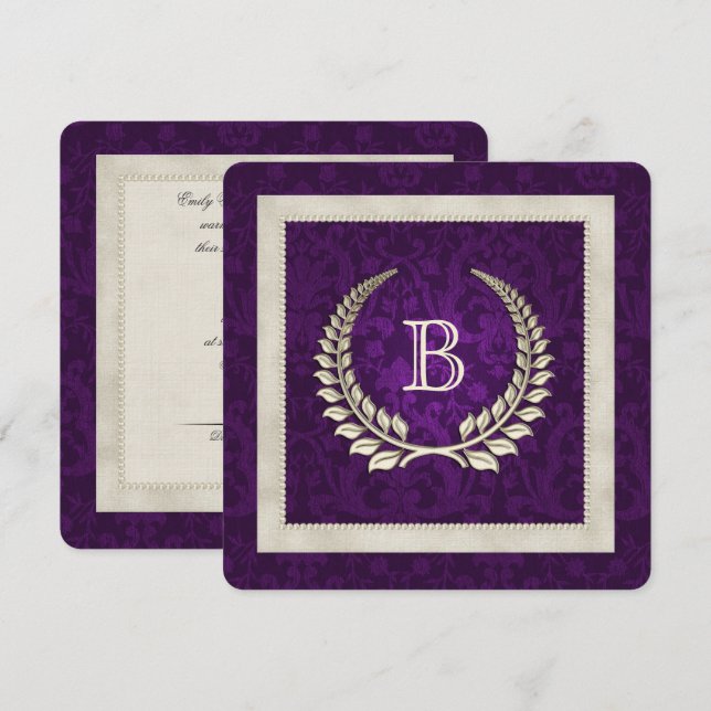 Purple damask and Pearls wedding invitation (Front/Back)