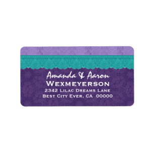 Purple Damask and Teal Lace Wedding Label
