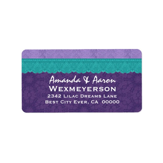 Purple Damask and Teal Lace Wedding Label (Front)