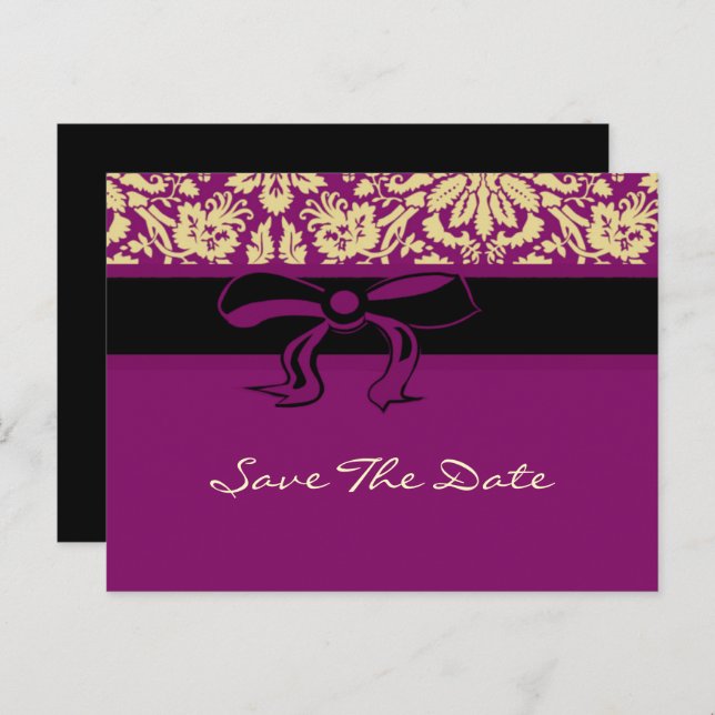 Purple Damask Announcement Postcard (Front/Back)