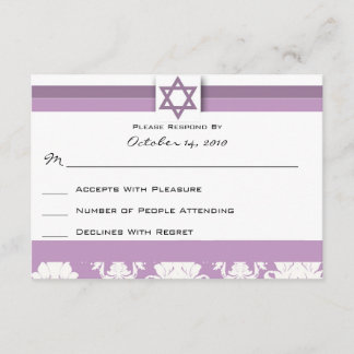 Purple Damask Bat/Bar Mitzvah Reply Card