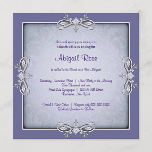 Purple Damask Bat Mitzvah Invitation