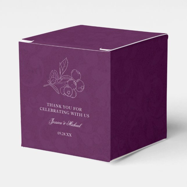 Purple Damask Botanical Berries Elegant Wedding Favour Box (Front Side)