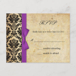 Purple Damask Bow Wedding RSVP