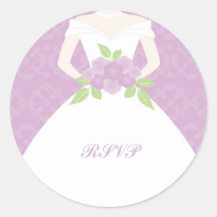 Purple Damask Bride Classic Round Sticker