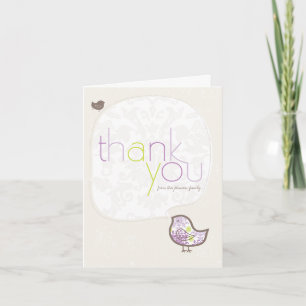 Purple Damask Chick Whimsical Baby Shower/Birth Thank You Card