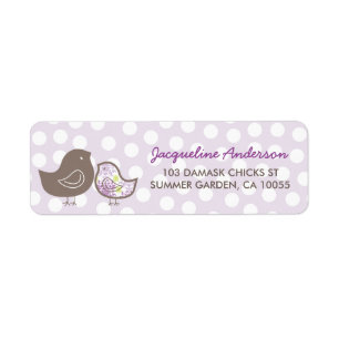 Purple Damask Chicks Baby Shower Address Labels