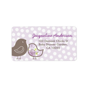 Purple Damask Chicks Baby Shower Address Labels