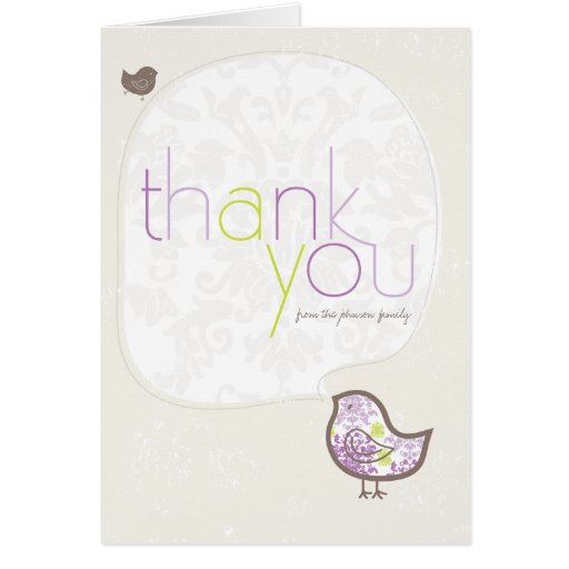 Purple Damask Chicks Birth Announcement Thank You Note Card | Zazzle