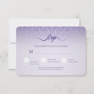 Purple Damask Circle RSVP Wedding Card