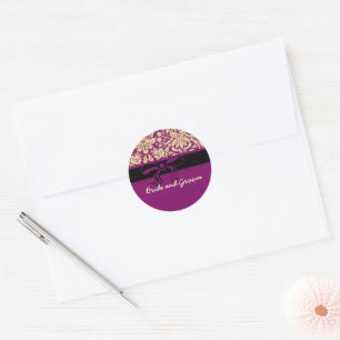 Purple Damask Classic Round Sticker