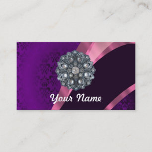 Purple damask & crystal business card