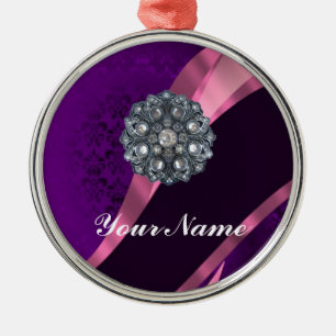 Purple damask & crystal metal tree decoration