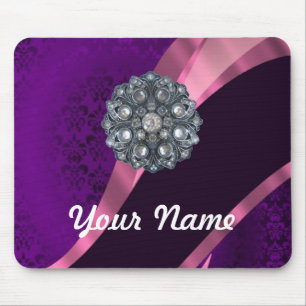 Purple damask & crystal mouse mat