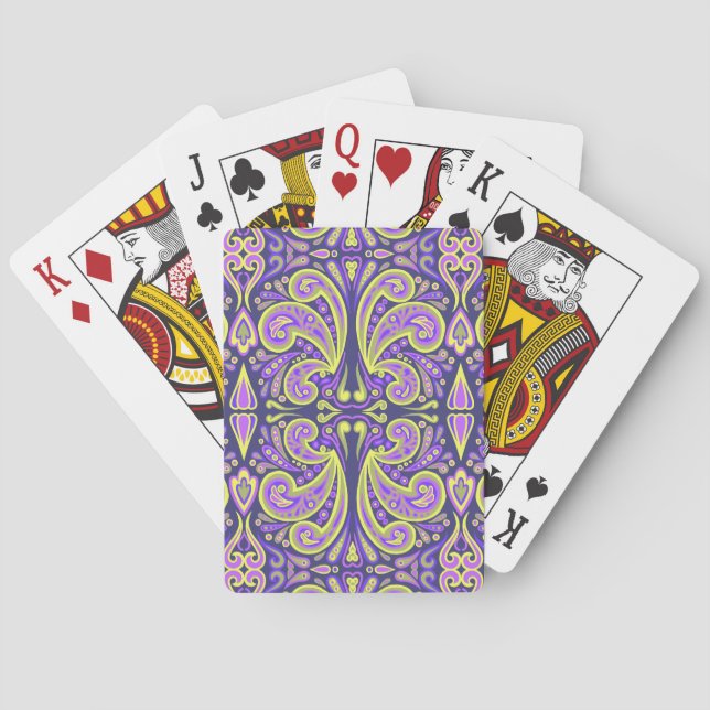 Purple Damask Design Classic Playing Cards (Back)