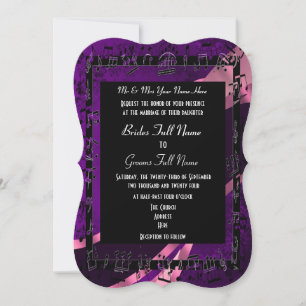 Purple damask  elegant formal wedding invitation