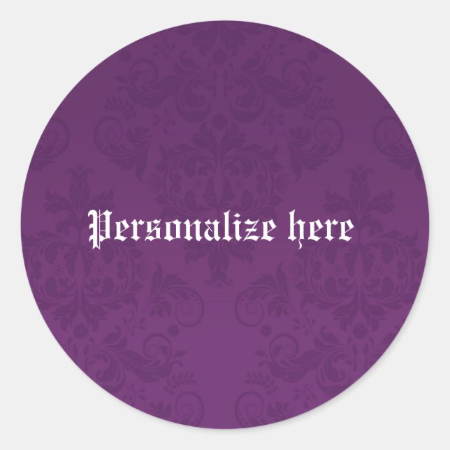 Purple Damask Elegant Personalised Party Sticker (Front)