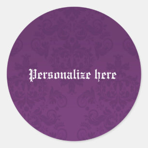 Purple Damask Elegant Personalised Party Sticker
