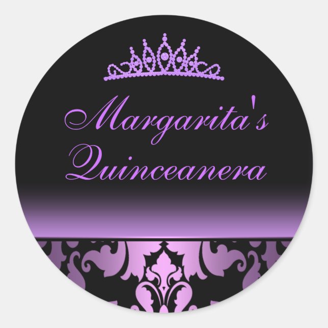 Purple Damask Elegant Quinceanera Sticker (Front)
