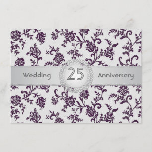 Purple Damask flowers, 25th Wedding Anniversary Invitation