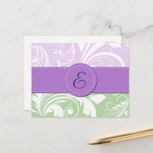 Purple Damask, Green Damask, Monogram Postcard