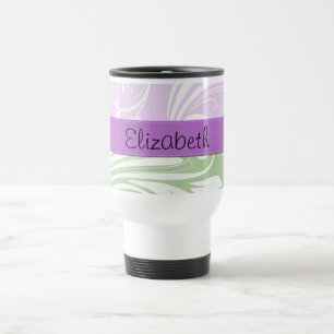 Purple Damask, Green Damask, Your Name Travel Mug