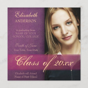 Purple Damask Grunge Graduation Announcement