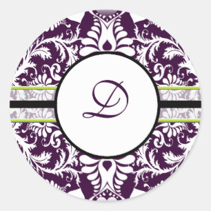 Purple Damask Initial Sticker Letter D Wedding