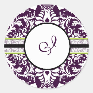 Purple Damask Initial Sticker Letter I Wedding