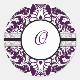 Purple Damask Initial Sticker Letter O Wedding