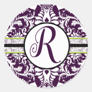 Purple Damask Initial Sticker Letter Q Wedding