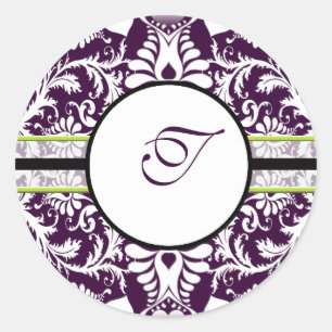 Purple Damask Initial Sticker Letter T Wedding