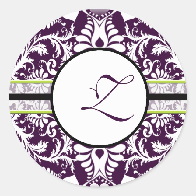 Purple Damask Initial Sticker Letter Z Wedding (Front)