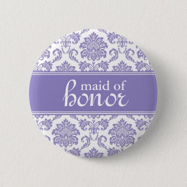 Purple Damask Maid of Honour Damask Button (Front)