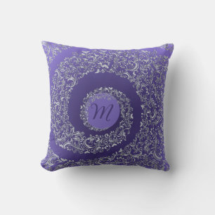 Purple Damask Monogram Cushion