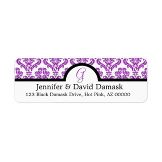 Purple Damask Monogram G Wedding Mailing Labels