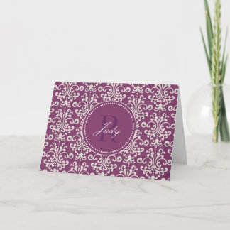 Purple Damask Monogram Note Cards