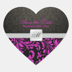 Purple Damask Monogram Save the Date stickers