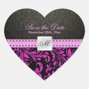 Purple Damask Monogram Save the Date stickers