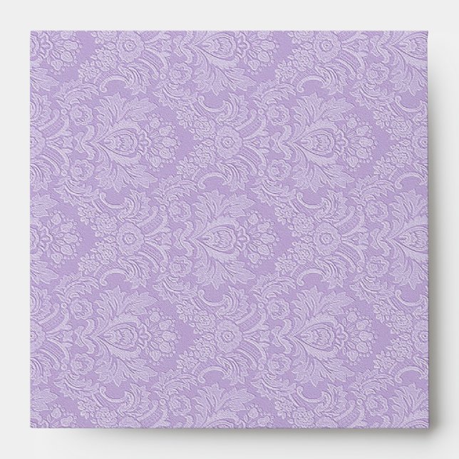 Purple Damask Monogram Square Envelopes (Front)