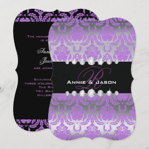 Purple Damask Monogram Wedding Invitation