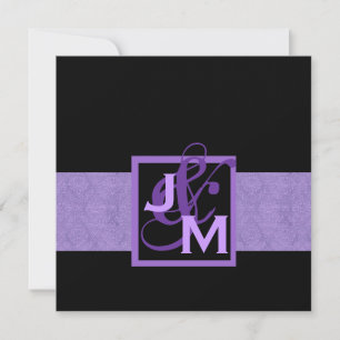 Purple Damask Monogram Wedding Invitation