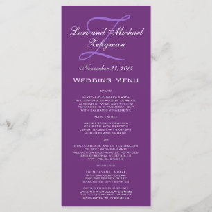 Purple Damask Monogram Wedding Menu Cards